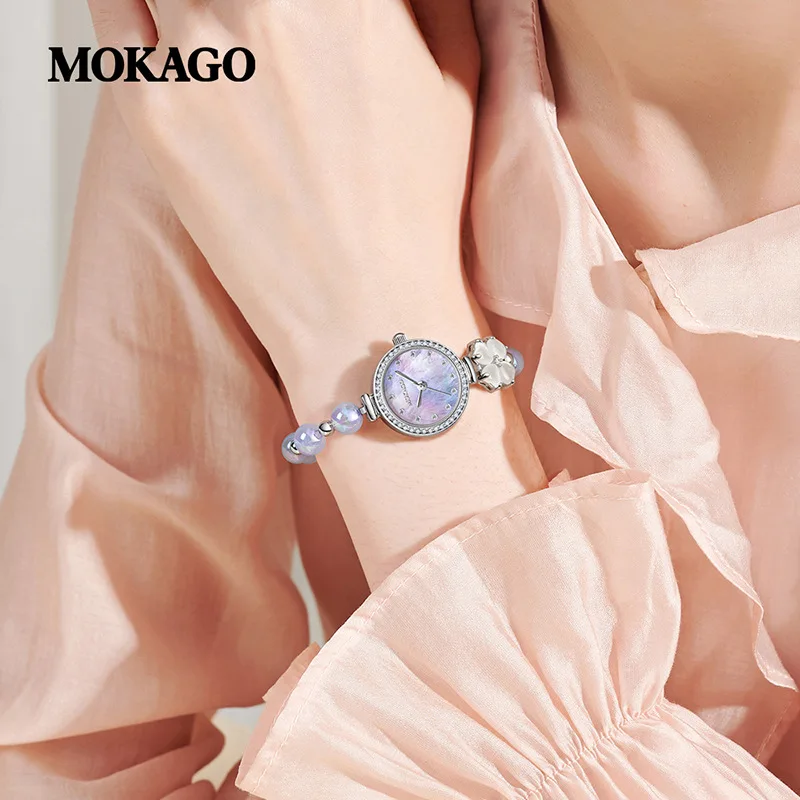 ساعة كوارتز تناظرية عصرية كلاسيكية للنساء، سوار خرز للمجوهرات، قرص صغير مستدير من اللؤلؤ، ساعة يد صناعية قابلة للتعديل #3