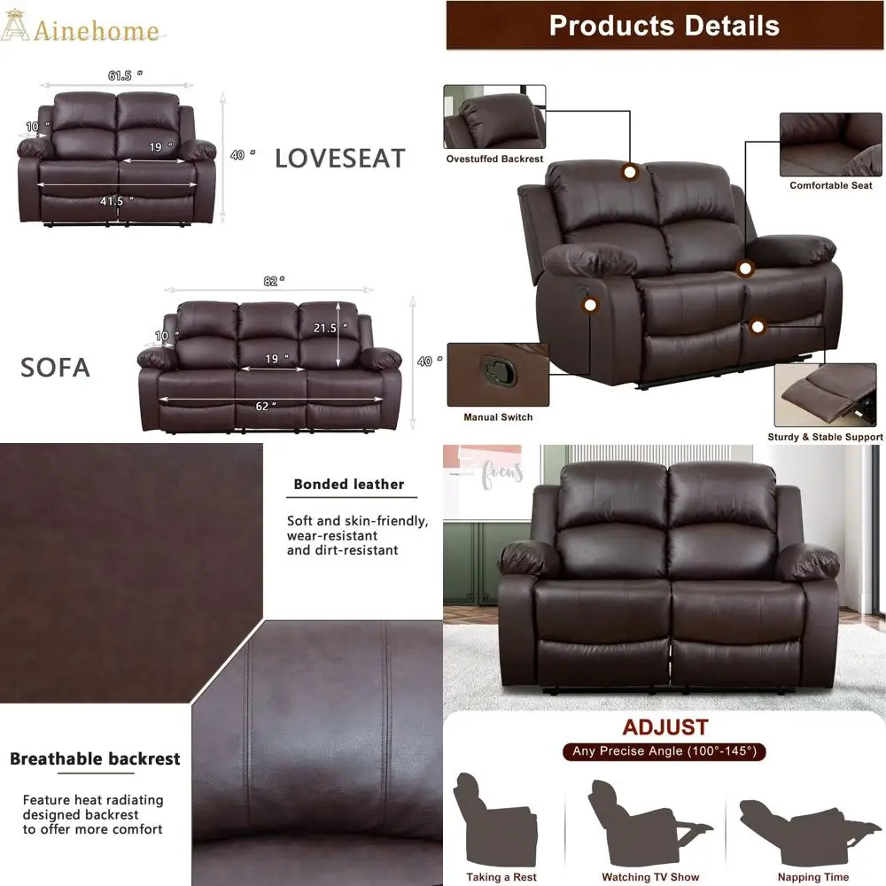 

Комплект из коричневого кожаного раскладного дивана и кресла для гостиной/офиса