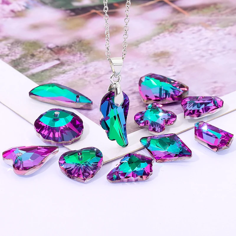 Crystal Pendant Beads Bright Color Single Hole Charm Diy Glass beads Gems Supplies Earrings Bracelet For Jewelry Making
