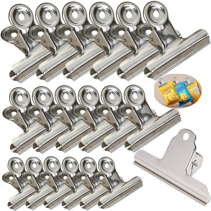 12pcs Bulldog Clips Chip Clips Food Clip Multi-Functional Metal Hinge Clamp Binder Paper Clips for Food Bag Kitchen Home Office