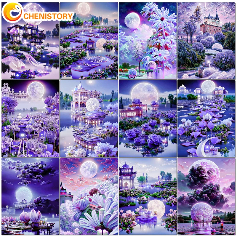 

CHENISTORY Acrylic Diy Painting By Numbers Purple Wonderland Acrylic Paint On Canvas Draw Coloring By Numbers For Diy Gift