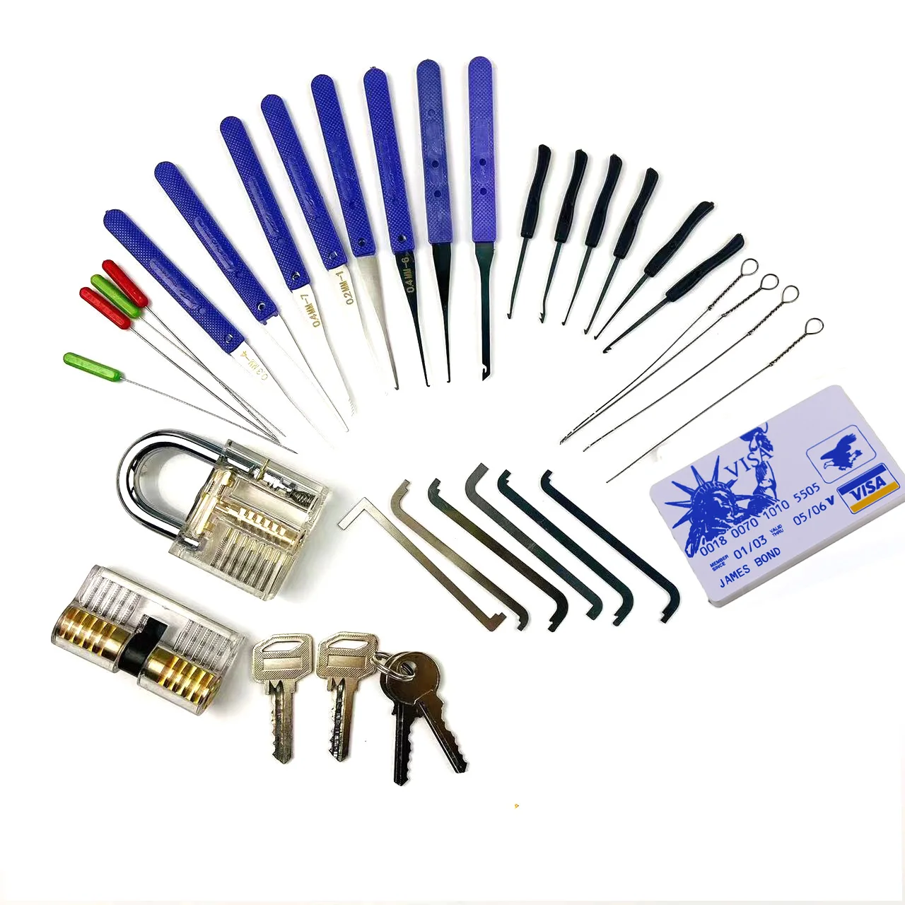 2023 NEW 6 In 1 Locksmith Lockpick Kit Interesting Gift for Men , Transparent Locks with Practice Tool ,Tension Wrench