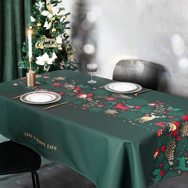 Ins Wind Feast Christmas Cloth Art Tablecloth Waterproof and Oil-proof Household Holiday Party Decoration Accessories Table Mat