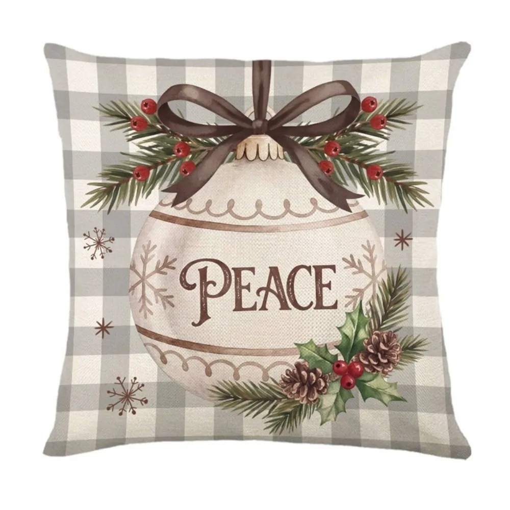 Atmosphere 2D Flat Printing Christmas Pillow Covers Plaid Soft Throw Cushion Case Square Ball Santa Pillow Cover Bedroom