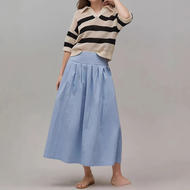 Лето 2025 г., вязаный свитер, повседневный полосатый женский вязаный свитер с v-образным вырезом и короткими рукавами из ледяного шелка, топ