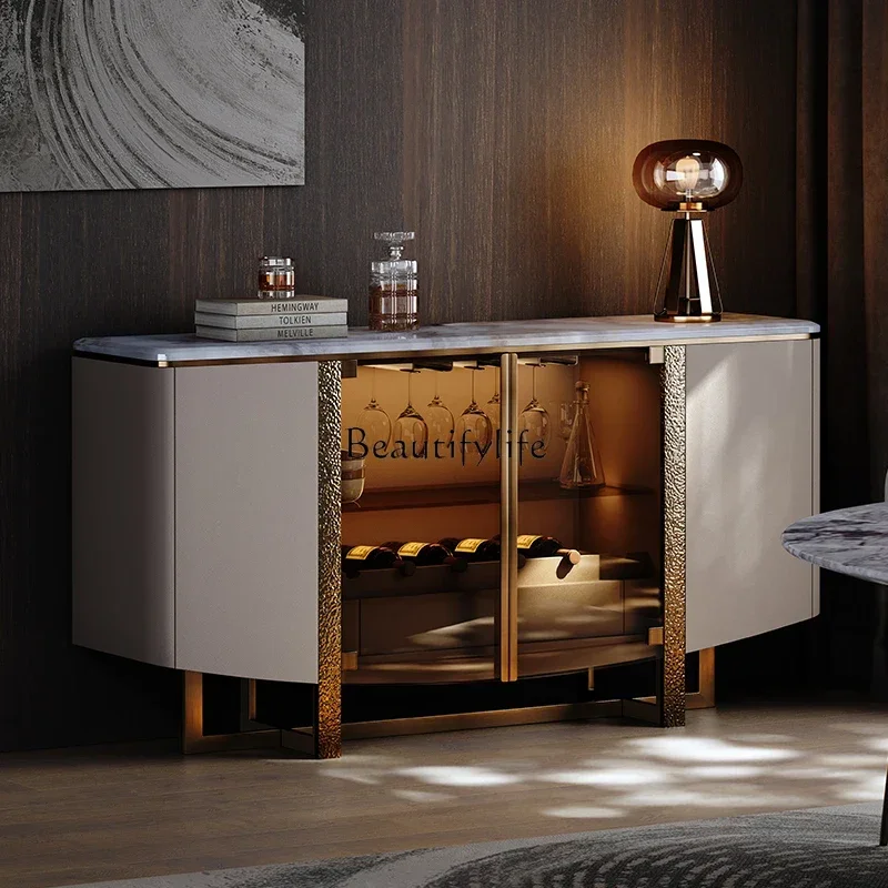 

13 Minimalist light luxury dining side cabinet marble leather locker Italian style