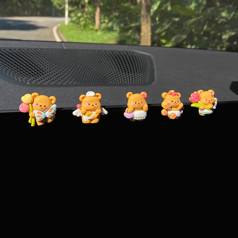 5PCS Butter Bear Car Decoration Cute Creative Car Interior Cartoon Center Console Screen Display Gift Accessories