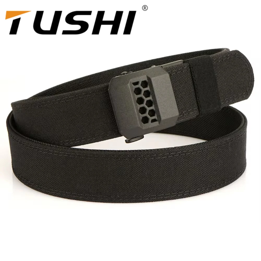 

TUSHI Brand Double layered thickened tactical belt men's outdoor nylon 3.8 wide upgraded automatic buckle gun belt