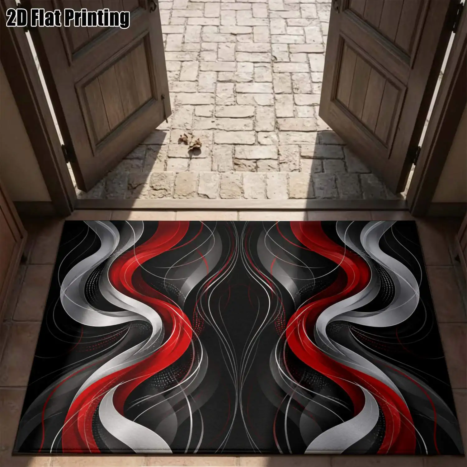 1Pc 2D Printed Carpet: Nordic/Instagram-Style, Red Gray White Abstract Geometric Pattern, Machine Washable, Multi-Size, Home Decor for Entryway, Dining Room, Bedroom, Living Room