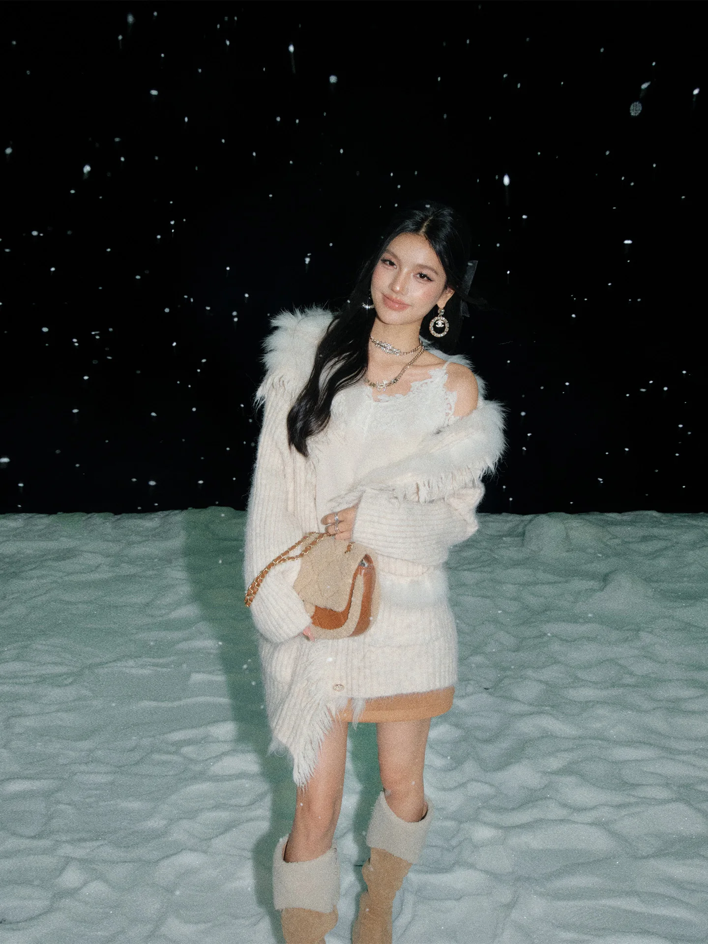 

Кардиган Olivia Duo с меховым воротником, свободный, вязаный, повседневный, теплый, зимний, из смесовой пряжи, женская вязаная одежда