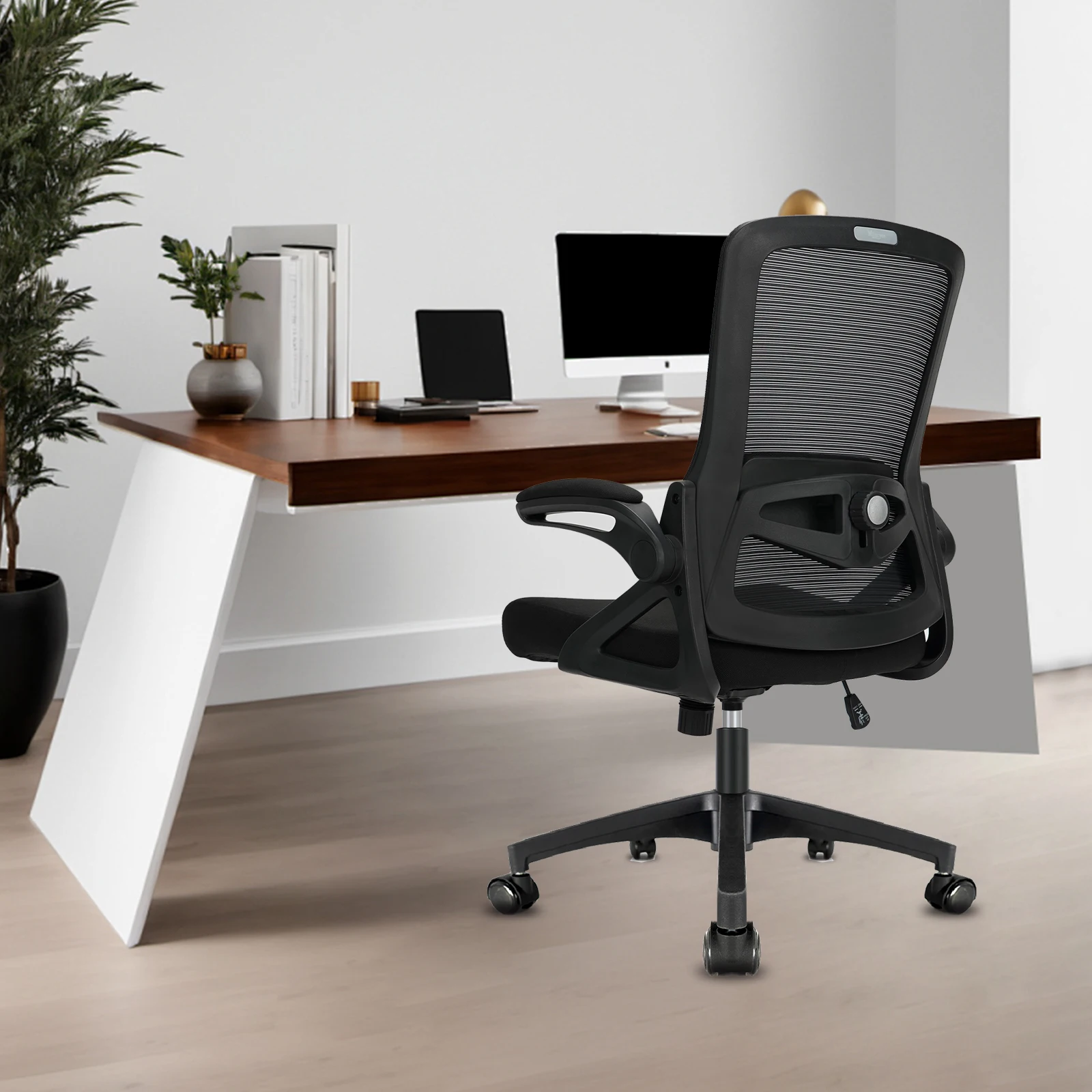 Milacyee Bürostuhl Ergonomischer Schreibtischstuhl mit 90° Neigung °   Klappbare Armlehne mit Lendenwirbelstütze, Höhenverstellbarer Stuhl.