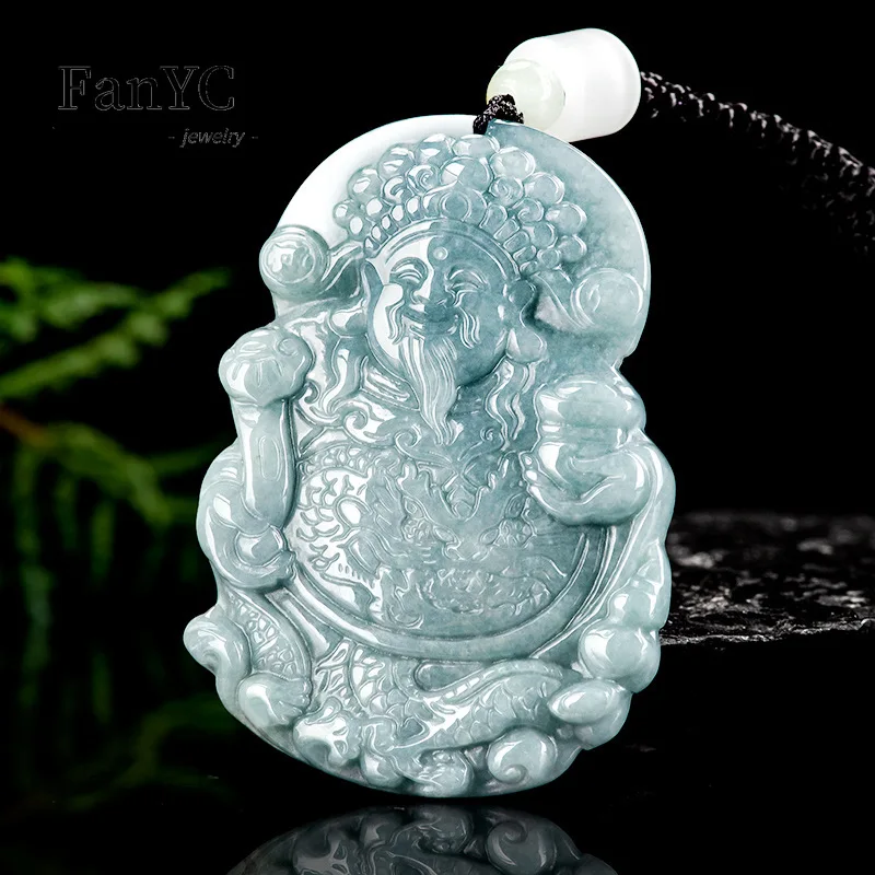 

Myanmar Jadeite Blue Water God of Fortune Pendant Hand-carved Exquisite Luxury Ice Jade Necklace Men and Women Holiday Gift