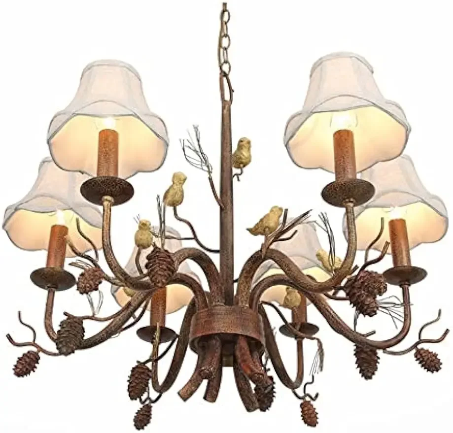 Large European Chandelier Retro Pendent Lighting with Fabric Shade Hanging Light Fixture for Hallway Stairway Entryway