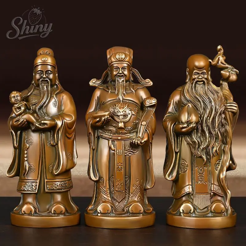 

Pure Copper Fortune, Longevity, Three Stars, Buddha Happiness and Wealth Ornament for Home Fengshui Ornament