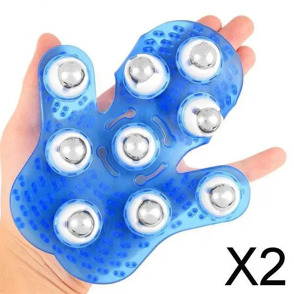 

2xPalm 9 Balls Body Massager Massage Glove Hand Held Stress Tension Relief Blue