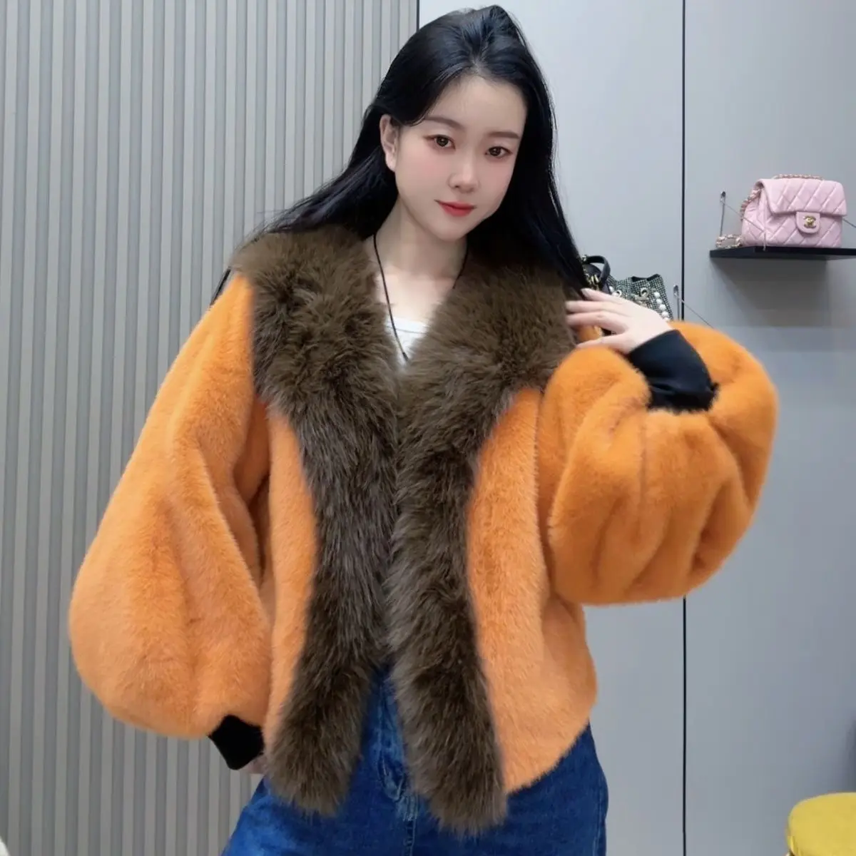 2025 novo grosso falso pele de vison jaqueta de inverno moda lanterna manga longa casaco de pele feminino na moda high-end novo design jaquetas de pele