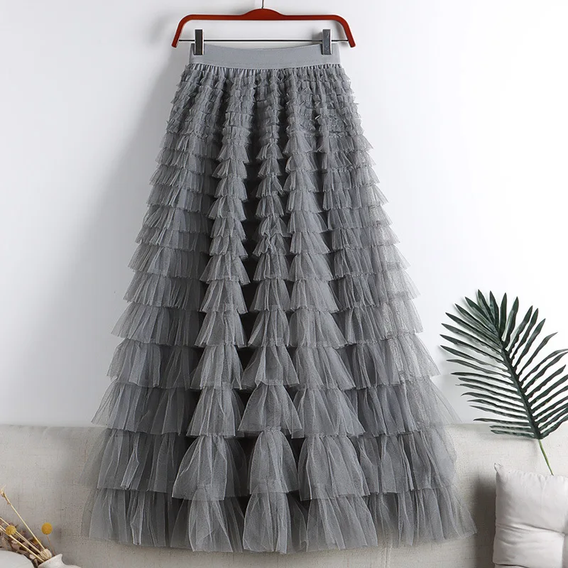 

Mesh Splicing Cake 2025 Spring/Summer Autumn/Winter New Mid length Half length Skirt A-line Puff Yarn Skirt