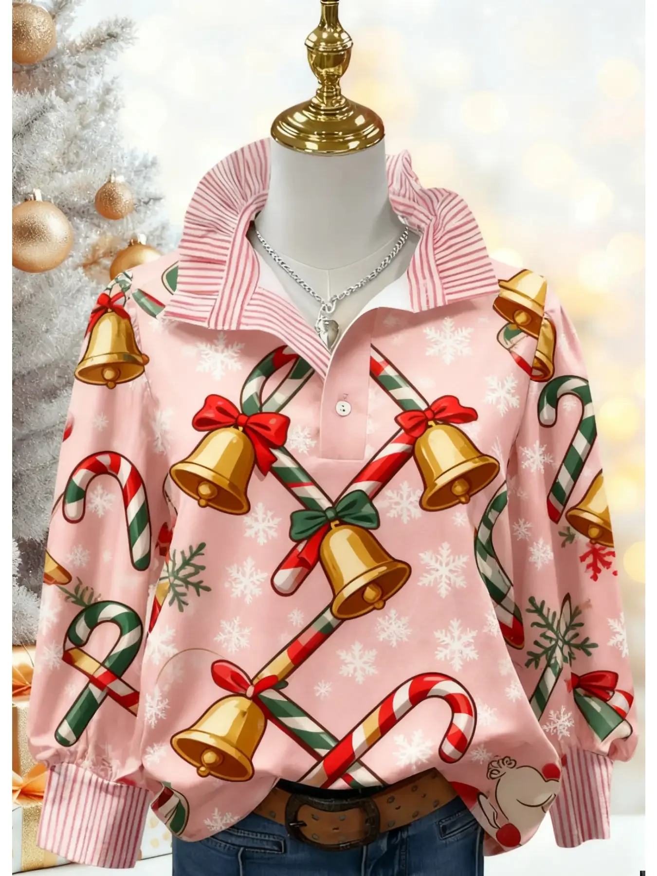 Ladies' striped casual fashion shirt with multi-color striped collar , Elegant women's shirt, high-end feel