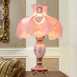 European Korean Style Desk Lamp Pastoral Pink Princess Lace Fabric Bedroom Creative Bedside Lamp Wedding Celebration Table Lamp
