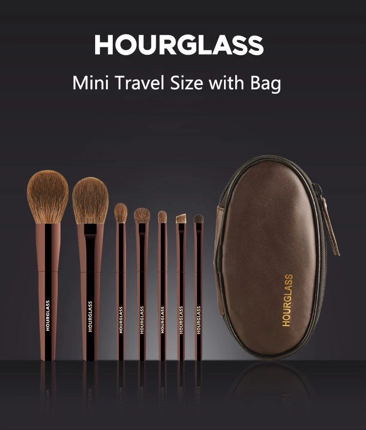 7pcs/set Hourglass Red Fox hair Travel Size Makeup brushes Powder Eyeshadow domed crease Make up brush cosmetic tools with bag