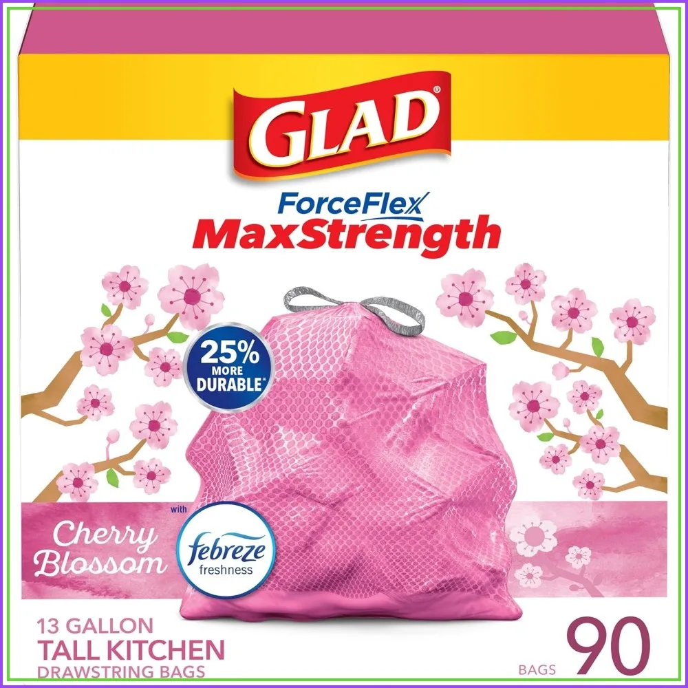 

13 Gallon Tall Kitchen Trash Bags, Strong Garbage Bags with Drawstring, Cherry Blossom Scent, 90 Count