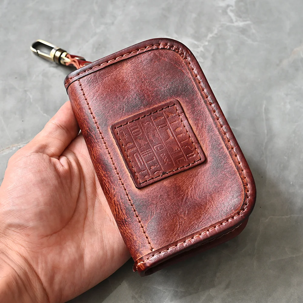 수제 진짜 가죽 자동차 키 홀더 정리함, 암소 가죽 자동차 키 가방 지갑, 가정부 다기능 키 케이스 카드