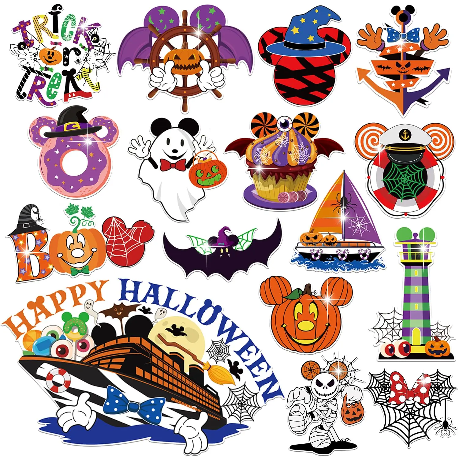 

16 Pieces Halloween Fridge Magnet Cruise Ship Door Ornaments, Mouse Pumpkin Cabin Magnetic Stickers Cute Spooky Carnival Holiday