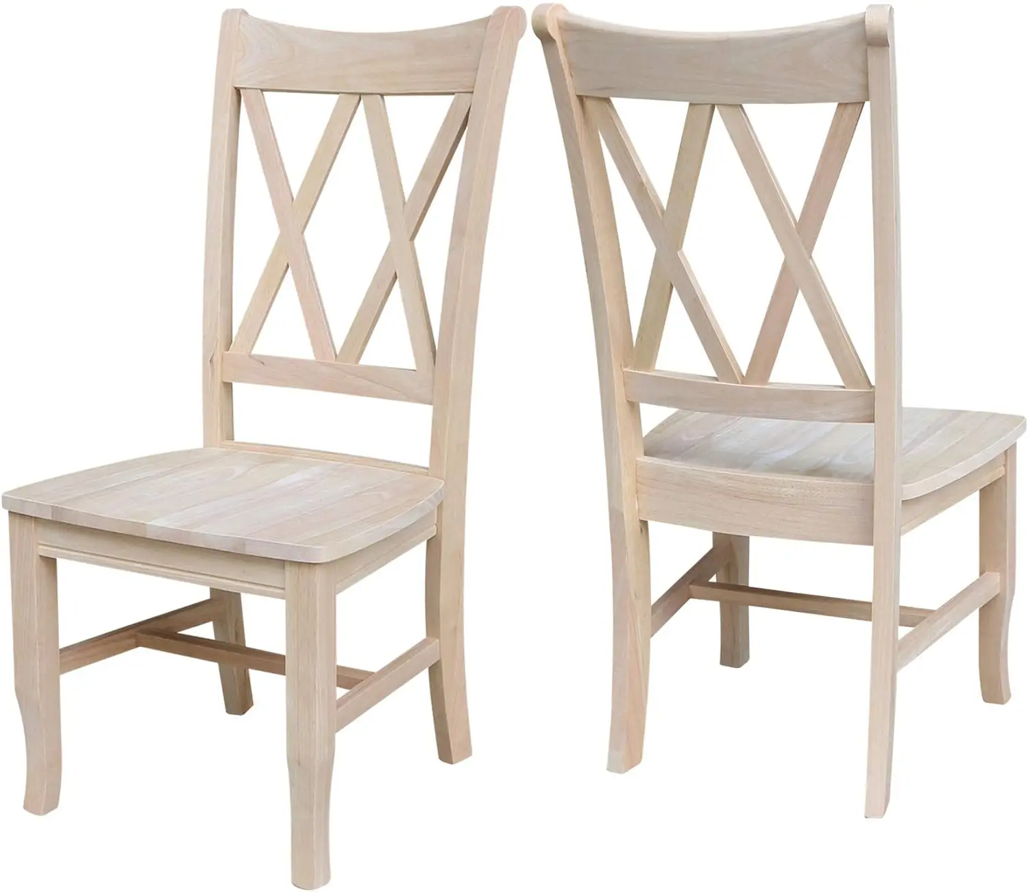 Set of Two Solid Parawood Dining Chairs, Traditional Double X-Back, Armless, Premium, DIY-Ready for Custom Kitchen/Dining/Accent