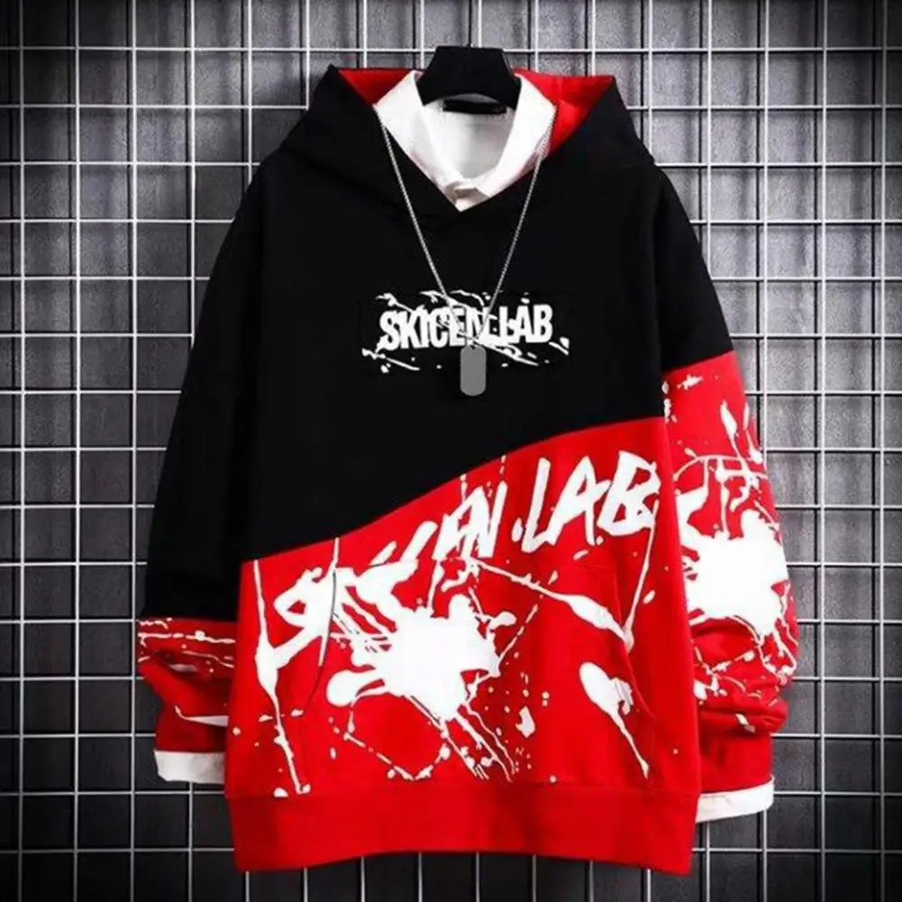 Trendy Autumn Hoodie 3D Cutting Skin-Touch Gym Hoodie Hip Hop Style Color Matching Letter Print Hoodie