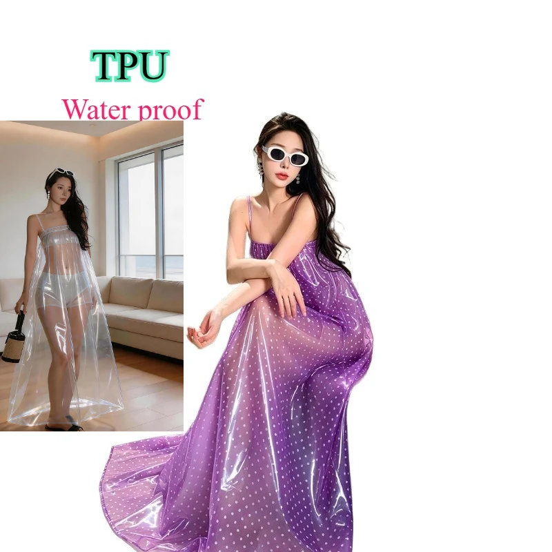 ultra-soft-tpu-long-dress-quiet-glossy-smooth-plastic-film-full-swing-skirt-sexy-niche-apparel-catwalk-photoshoot-party-trendy
