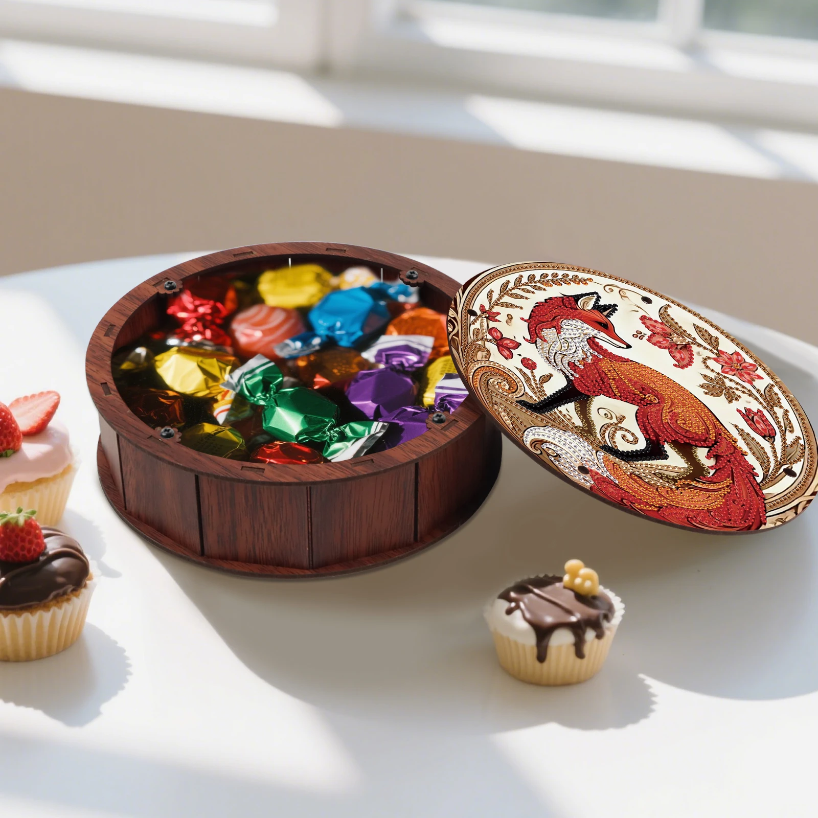 Diamond Painting Snack Box Kits,Cute Red Fox DIY Diamond Art Special Shape Diamond Rotundity Storage Box for Handmade Decor Gift view 6