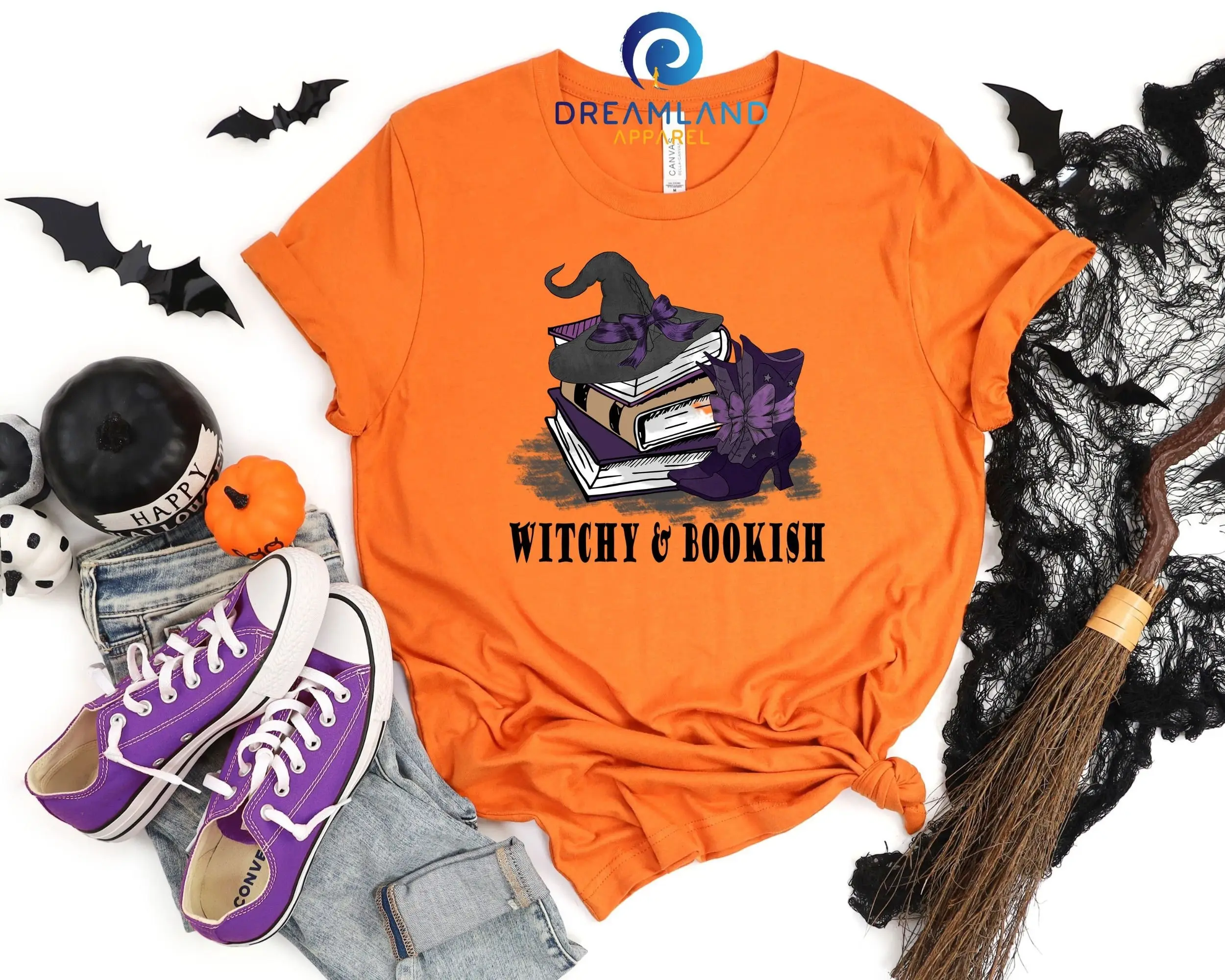 Witchy And Bookish T shirt Halloween SweaT Book Lover Witch HaT Teacher Reading Bookworm