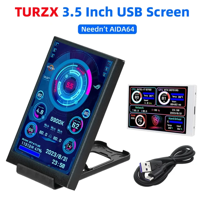 3.5 Cal ekran IPS typu C dla procesor komputera wyświetlacza GPU RAM HDD 320*480 USB LCD Monitor AIDA64 Windows 10 11
