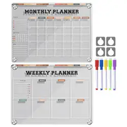 Magnetic Whiteboard For Fridge Reusable Refrigerator Calendar Planner Board 12x9in Acrylic Clear Message Board Monthly Notepad