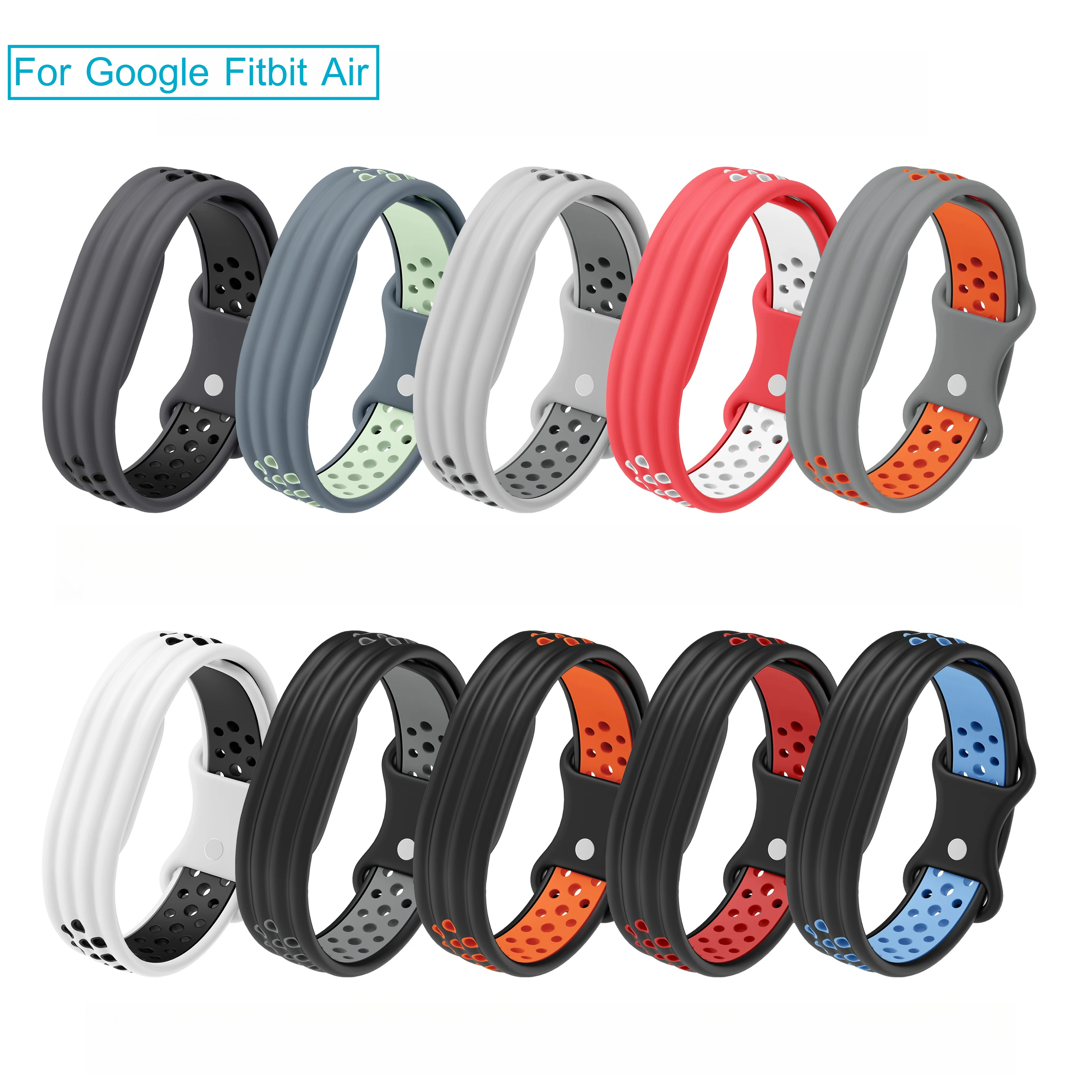 Silicone Loop Dual Color Watch Strap for Google Fitbit Air Smartwatch Bands Replacement Sport Breathable Bracelet  Accessory