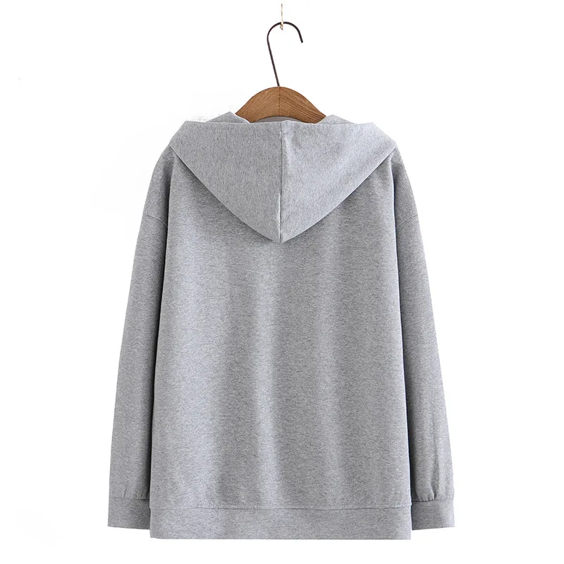 2022 Autumn Women Clothing Plus Size Hoodie LOOSE Labelling Solid Color Hooded Sweatshirt Casual Long Sleeve Zipper Tops