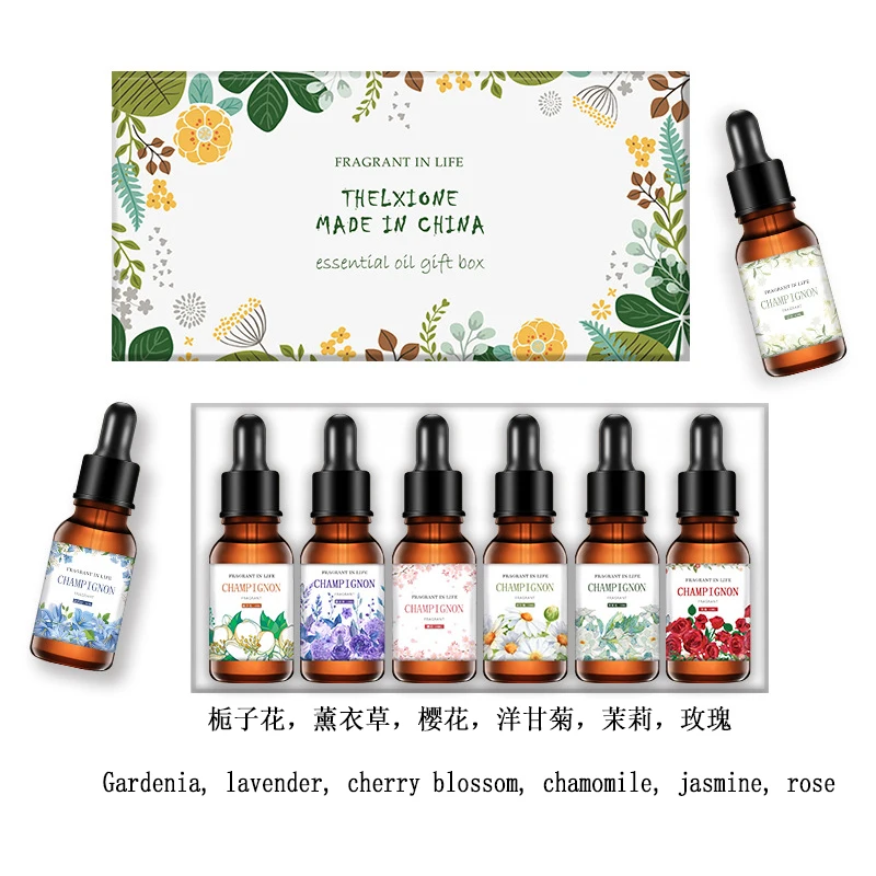 

1Set/6Bottles/10ML Essential Oil Gardenia Lavender Cherry Blossom Chamomile Jasmine Rose Eucalyptus Mint Tea Tree Citronella