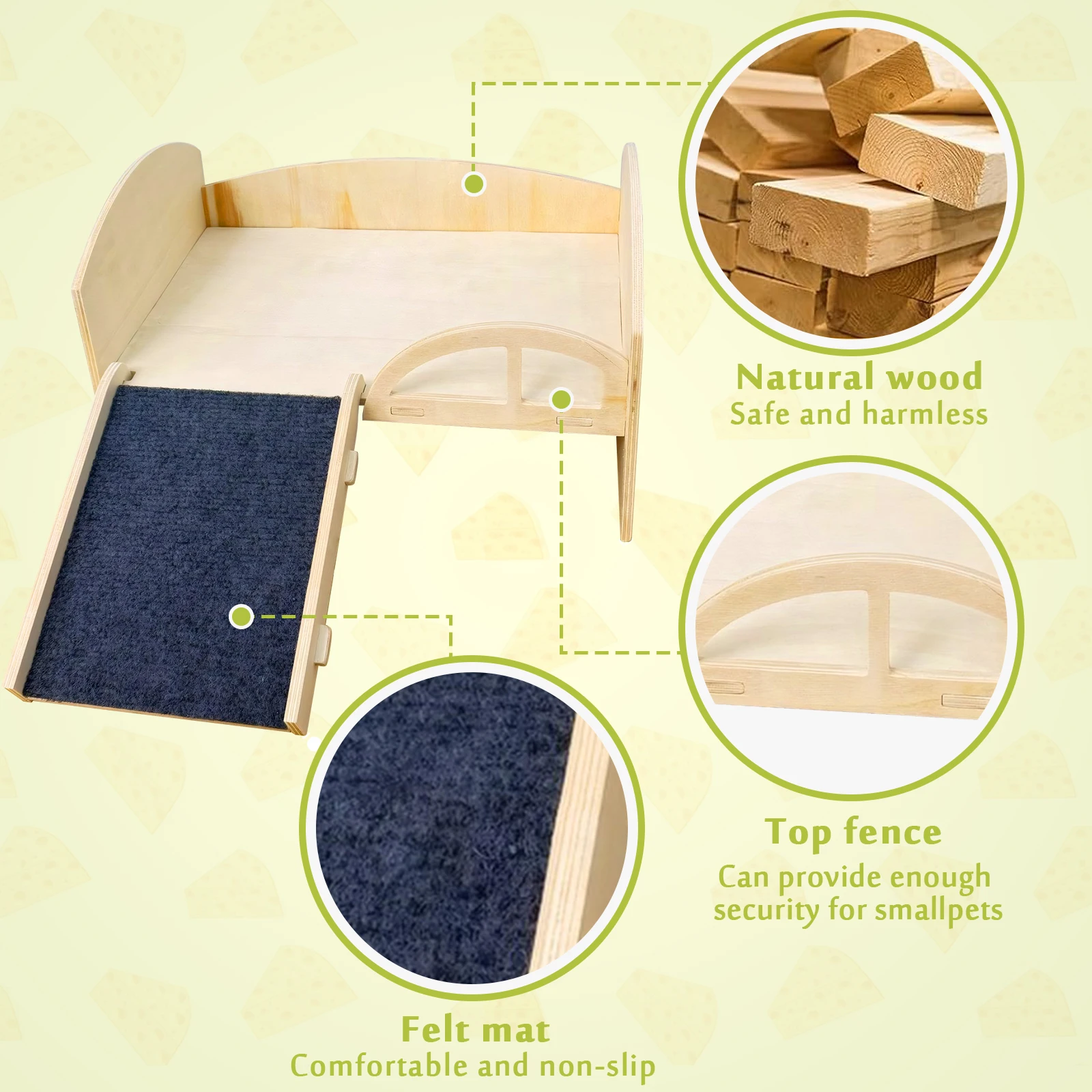 

Guinea Pig Bed with Stable Stairs & Mat Wood Pet Toy Bed Anti-Slip Multi-Level Guinea Pig Castle for Hamsters Bunny Chinchillas