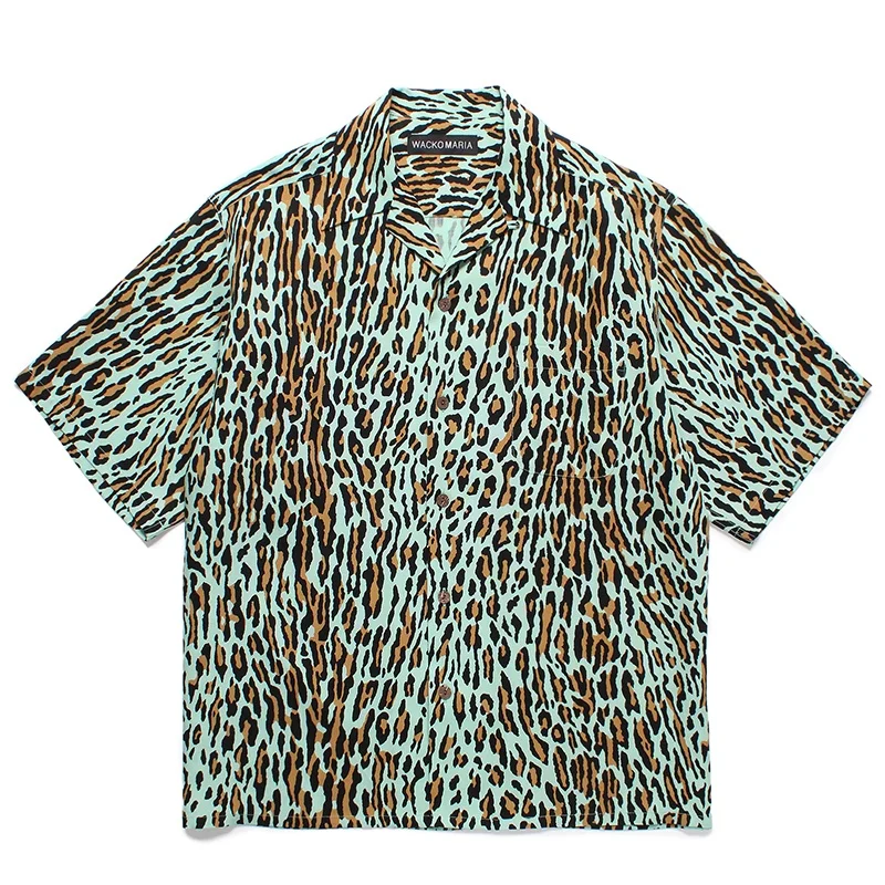 High Street Mens Womens 25SS New WACKO MARIA Digital Print Dark Leopard Casual Fashion Brand Hawaii Short Sleeve Shirt