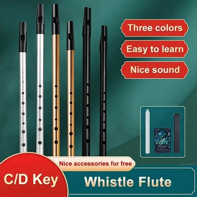 Authentic Irish Whistle Flute C/D Key Tin Penny Whistle with 6 Holes Perfect Traditional Irish Music Musical Instrument