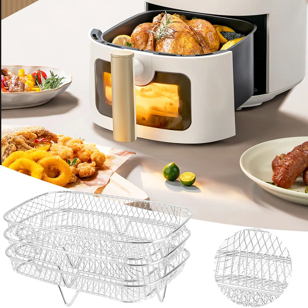 رف مقلاة هوائية رف شواء من الفولاذ المقاوم للصدأ مقلاة هوائية فرن شواء باخرة 3 طبقات سلة شواء شبكية للمطبخ المنزلي