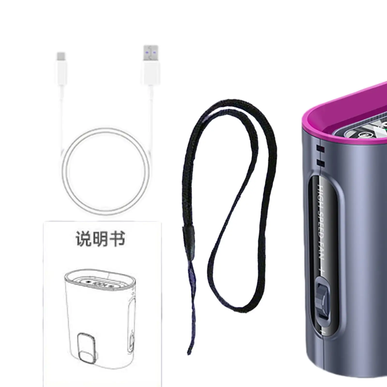 Портативный вентилятор с цифровым дисплеем и подвесной веревкой 100, регулируемая столешница для пеших прогулок, работы на открытом воздухе, дома, пешего туризма, путешествий