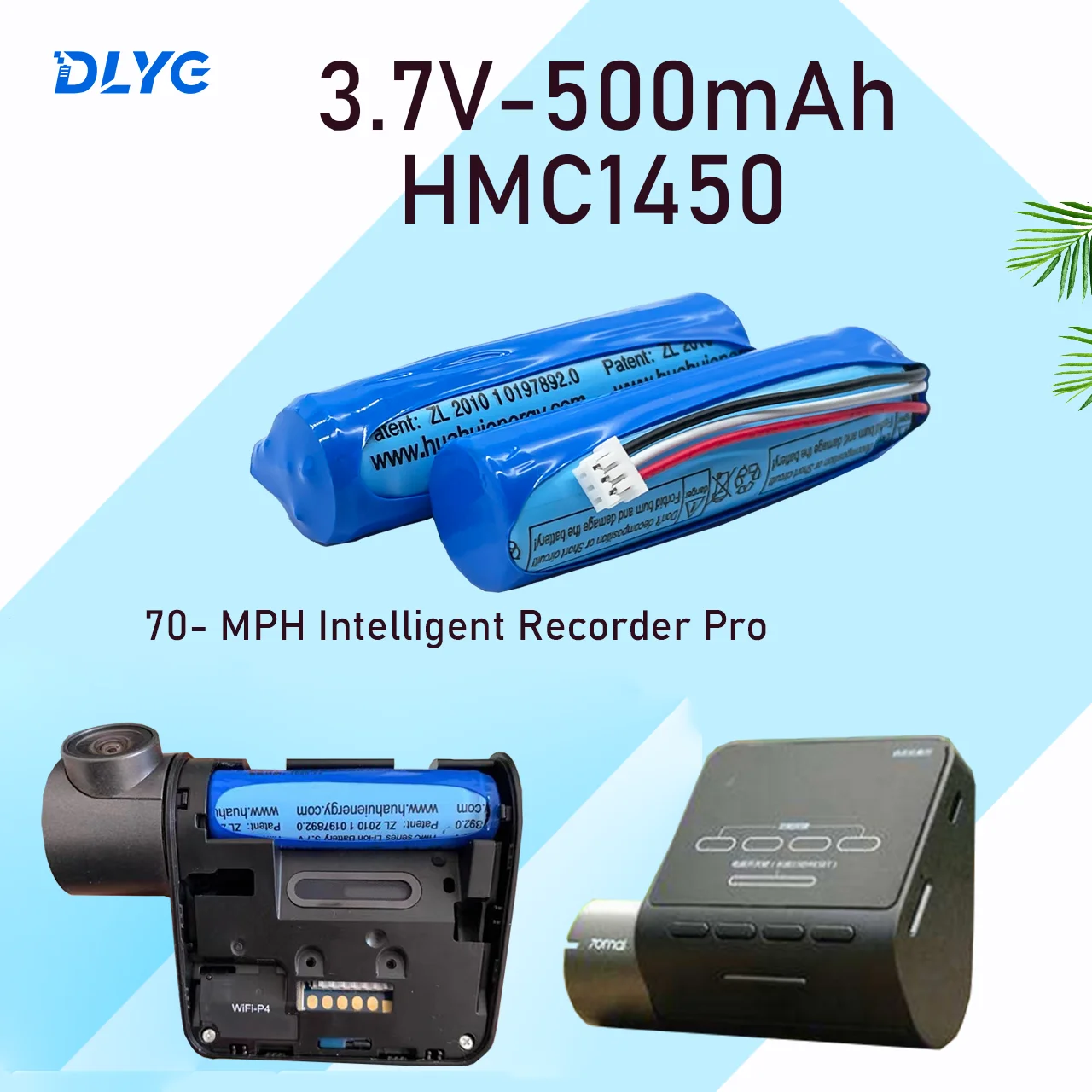 

70mai Battery -3.7V Lithium Battery Hmc1450 Dash Cam Pro Car Video Recorder Replacement DVR Accessories 500mah Pilas