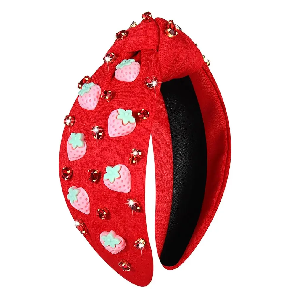 

Free Shipping Strawberry Headband Fruit Headbands for Women Girls Pink Strawberry Knotted Headband Summer Beach Headwear Hair Ac