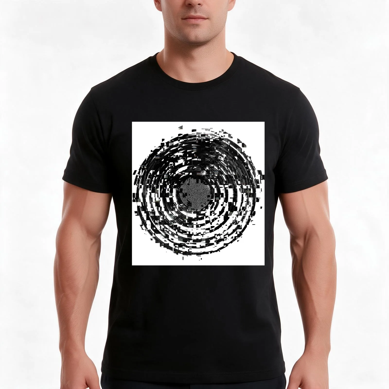 Glitch black T-Shirt, Summer Casual Cotton Tee, Oversized Streetwear Tops, Vintage Graphic Print, Loose Fit Short Sleeve