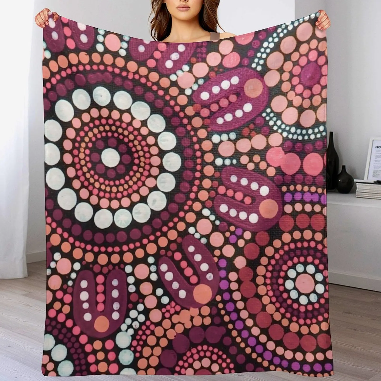 Australian Aboriginal Rose Colour Pattern Family Gathering Throw Blanket Stylish Couch Blanket for Home Living Room