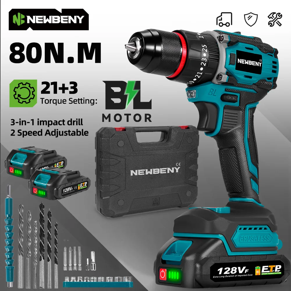 Bürstenloser 30 mm elektrischer Schlagbohrschrauber mit 21 + 3 Drehmoment, 80 Nm Akku-Schraubendreher, Bohrmaschine, Elektrowerkzeug für Makita 18 V Akku-Stift