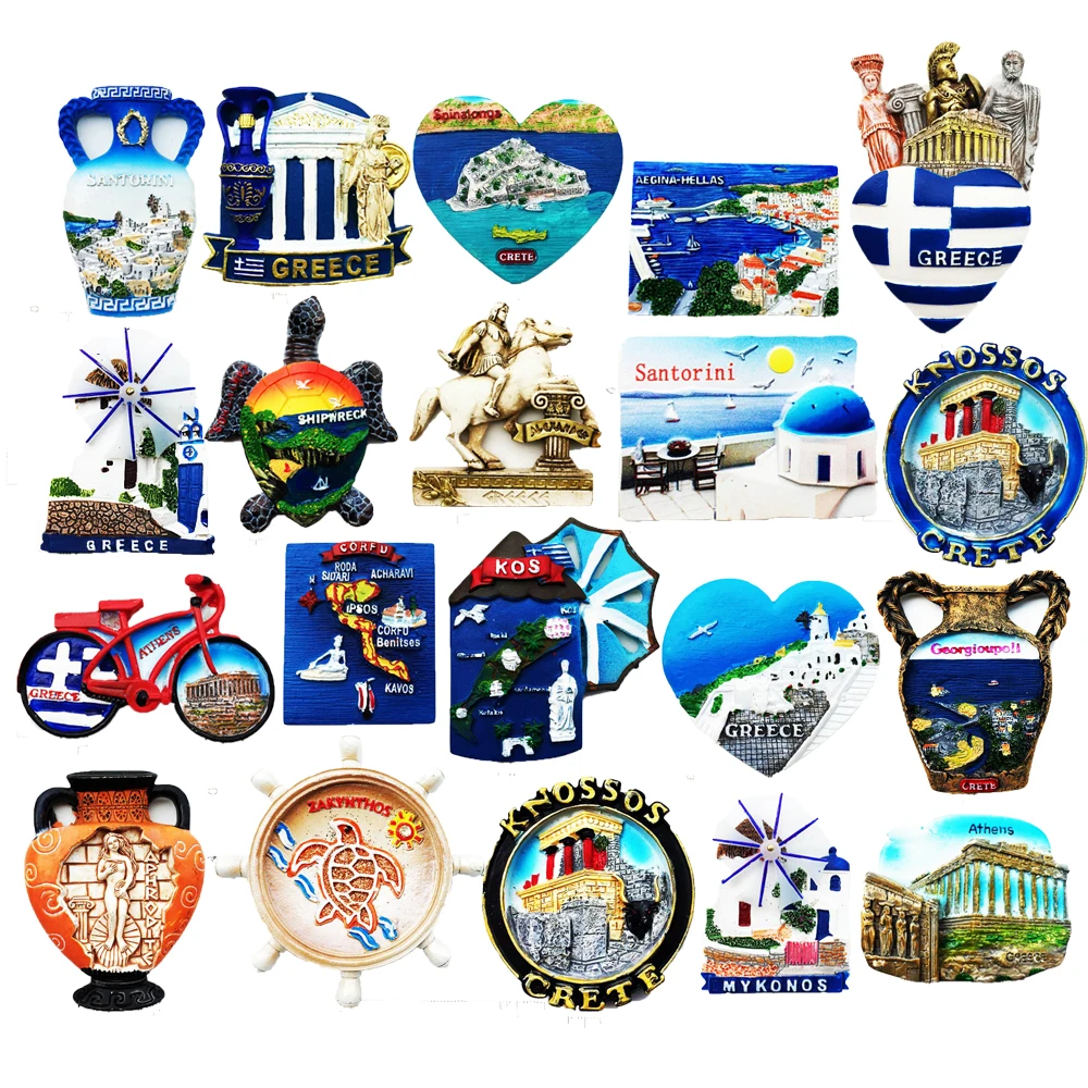 Greece Country Original Fridge Magnets Santorini Crete Fridge Stickers Resin Handicraft Souvenir Decorative Refrigerator Magnets