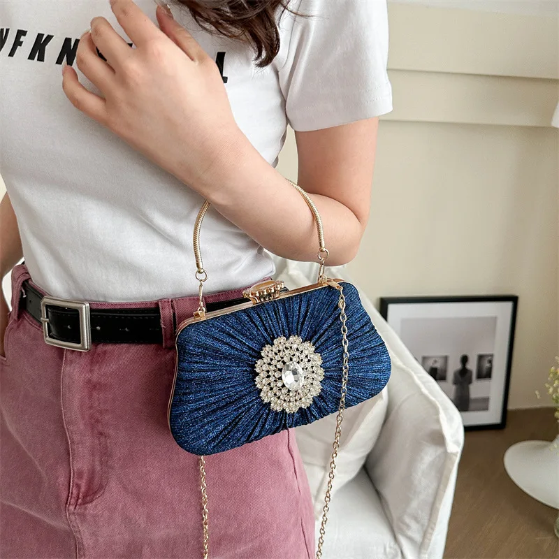 Small Cute PU Leather Shoulder Bag Chain Handbags Designer Women 2024 Korean Fashion Party Diamond Design Gold Crossbody Bag