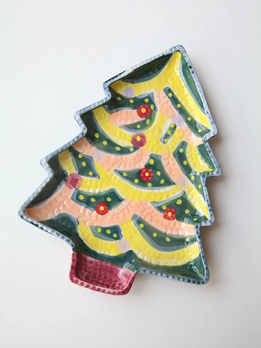 

European Style Tray, Hand-Painted Christmas Plate, Dessert Plate, Food Storage